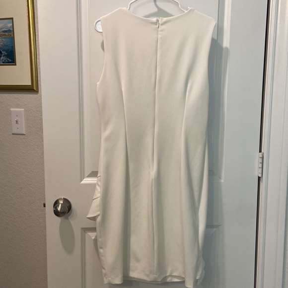 Calvin Klein - Sleeveless White Sheath Dress with Ruffle detail - Picture 6 of 9